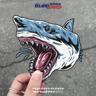 涂鸦渔具车尾装 个性 饰贴 鲨鱼汽车贴纸卡通动漫风格 张开大嘴