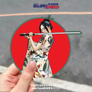 日式 和服女性汽车贴纸红日女武士创意设计车身侧面防水贴花