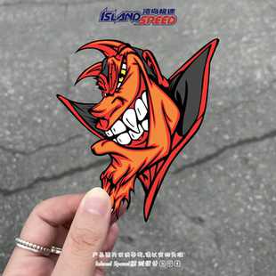 卡通恶魔角色插画贴纸动画风格 汽车车身后备箱挡风玻璃贴画