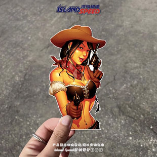 荒野大镖客汽车贴纸女牛仔三角窗挡风玻璃划痕遮盖贴摩托电车贴花