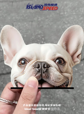 白色法国斗牛犬车贴可爱小狗半头设计车身电脑主机贴画
