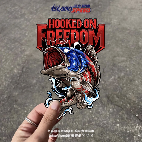 HOOKED ON FREEDOM鲈鱼汽车贴纸沉醉于自由创意设计渔箱贴画