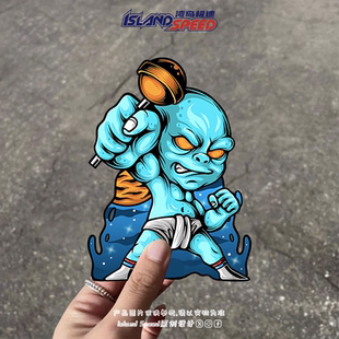 糖果外星人贴花棒棒糖原创插画卡通风格 电车摩托车头盔贴纸