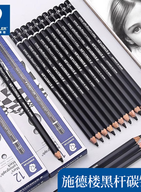德国官方STAEDTLER/施德楼黑杆素描碳笔炭铅笔浓黑HB/2B/4B/6B/7B/8B素描速写制图绘画初学者美术生画画专用