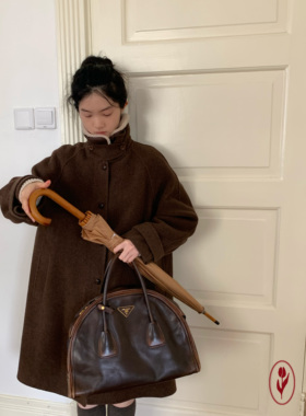 shyshy榛巧拿铁羊毛可拆卸内胆大衣法式黑色复古外套棕咖色