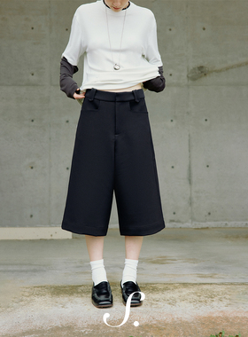 shyshy“五分马术裤”宽大舒适黑色西裤五分马术裤
