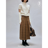 两色A字羊毛重工压线百褶裙中长款 shyshy 落叶大道 格纹半裙