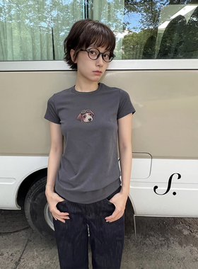 shyshy“飞行员小狗”棉质亲肤柔软糯唧唧弹力印花短袖T恤上衣
