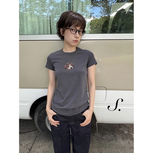 shyshy“飞行员小狗”棉质亲肤柔软糯唧唧弹力印花短袖T恤上衣