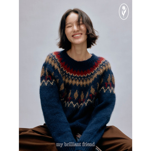 shyshy费尔岛格纹圆领套头毛衫