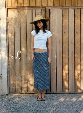 shyshy橘子树 两色格子裙松紧腰斜裁面料柔软细腻透气半身裙