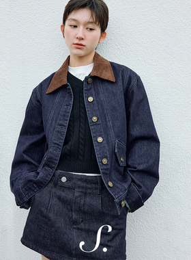 shyshy“海盐可露丽”牛仔灯芯绒拼接分割廓形翻领外套