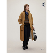 棉质大版 shyshy 落叶 型松弛感双口袋设计立领宽松长风衣外套