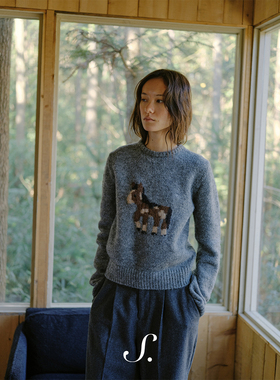 shyshy小马毛衣珍稀羊驼绒温暖质感圆领小版型灰色毛衣