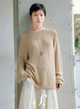 shyshy“糖粉栗子”宽松落肩袖圆领套头针织罩衫