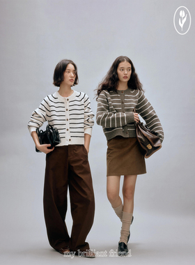 shyshy“月光小调”重磅700g全羊毛经典条纹针织开衫外套秋冬可穿