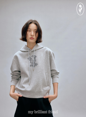 shyshy“卷毛小狗”柔软空气棉复古休闲刺绣手绘图案连帽卫衣