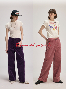 shyshy“灿烂春光”樱花粉/罗兰紫两色小口袋经典灯芯绒长裤