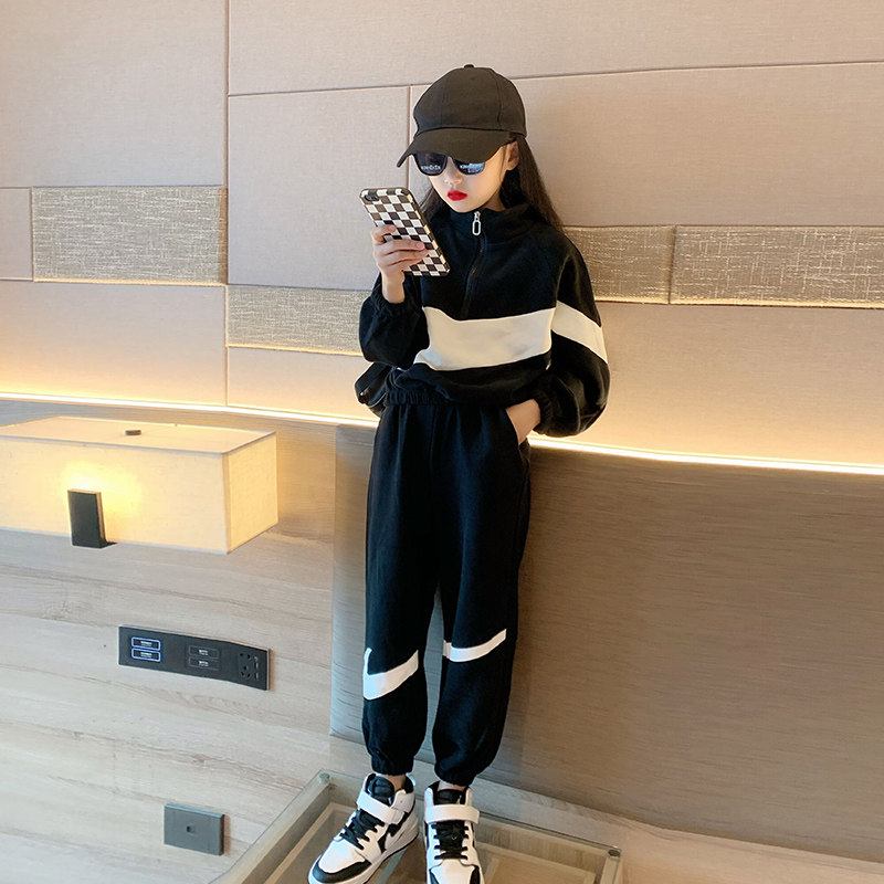 女童装春装2022新款洋气女大童春秋款网红时髦韩版儿童运动套装潮