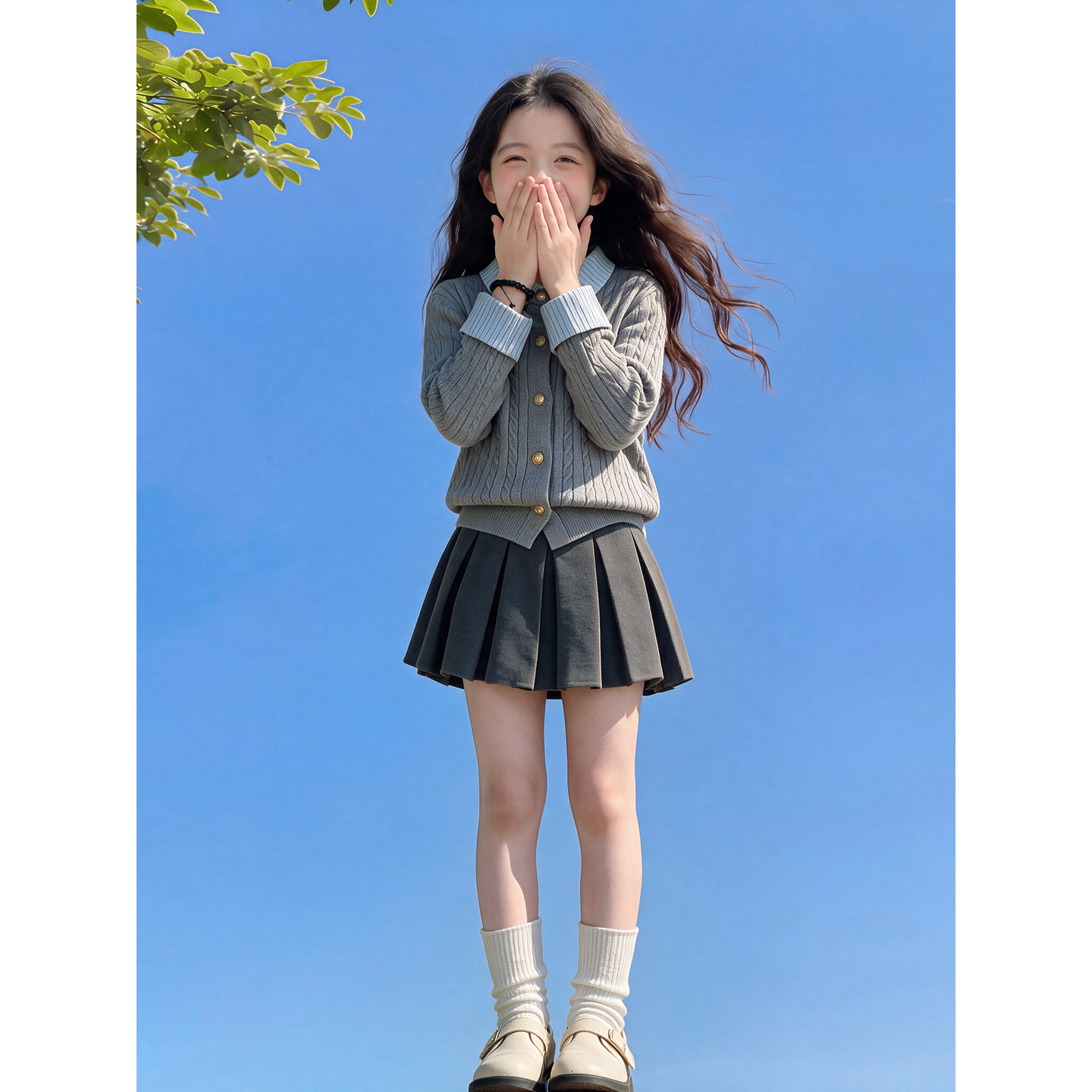女童学院风毛衣开衫秋款2026新款女大童初中生超好看外套秋装套装
