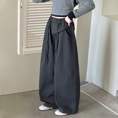 初中生女孩裤子秋2026新款女童直筒工装弯刀裤儿童秋季屁帘阔腿裤 — 8