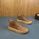新款 真皮厚底高帮鞋 2025秋季 棕色系带厚底鞋 男轻便休闲潮流板鞋