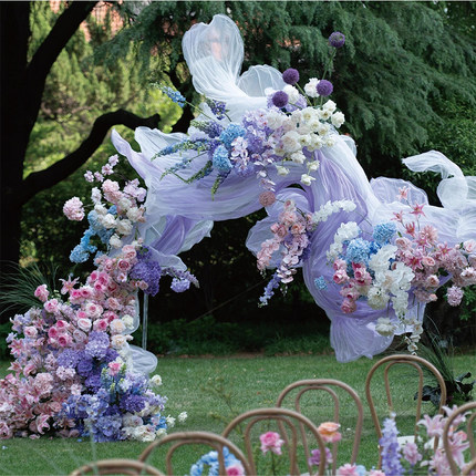 欧根纱艺飘带海浪花婚礼背景橱窗装饰花手工造型自由曲线褶皱纱花