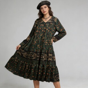 宽松休闲连衣裙 洋气女装 工厂冲量21Q068 3时尚