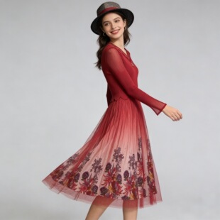 工厂冲量7400时尚 连衣裙 褶皱气质显瘦高贵上档次复古秋季