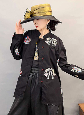 12285秋冬季爆款中国风中式刺绣立领加棉衬衫外套