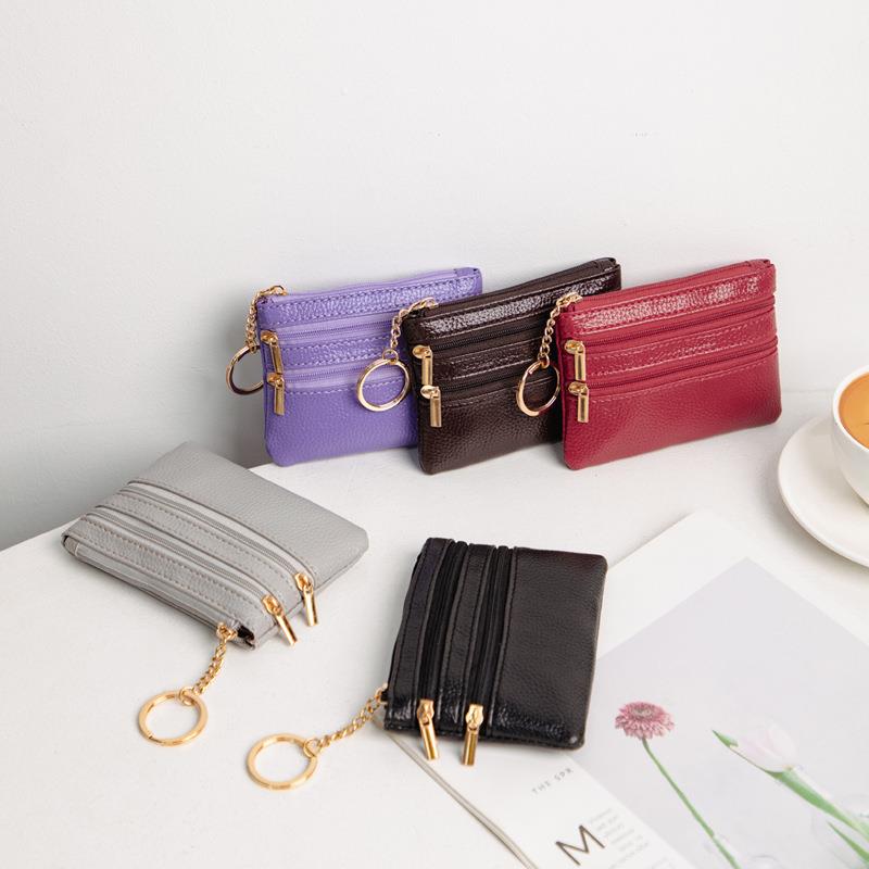 轻便迷你新款聚酯纤维零钱包时尚pu钥匙包小型收纳包简约纯色零
