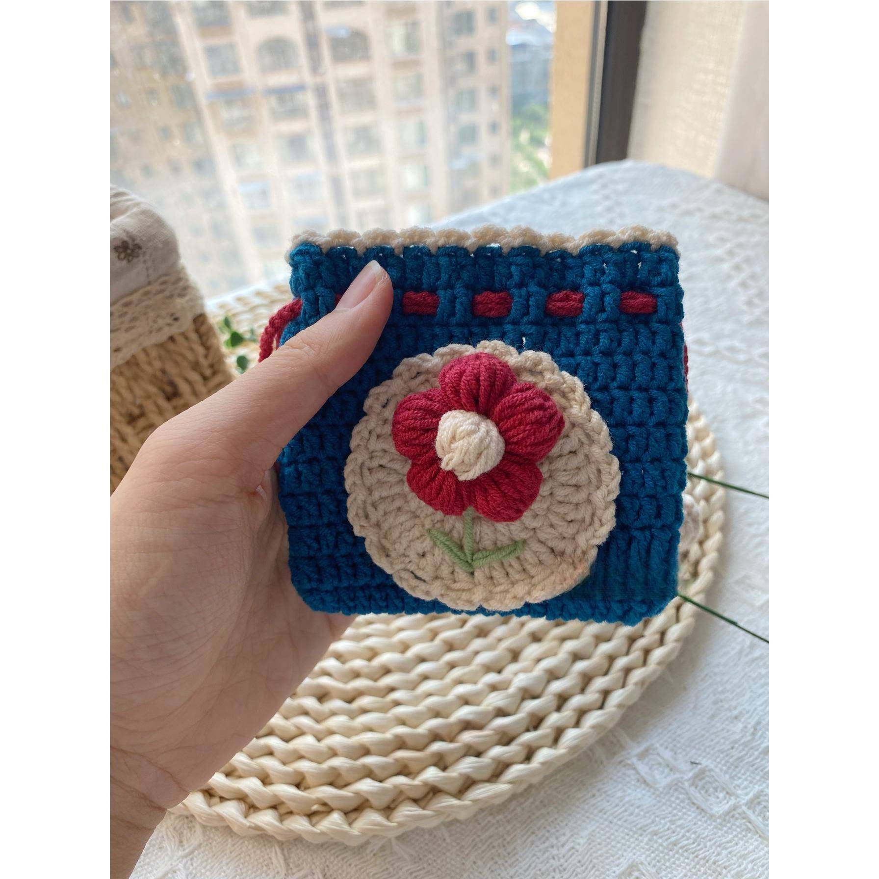 复古靛蓝手工编织束口零钱包卡包diy材料包自制送女友闺蜜礼物