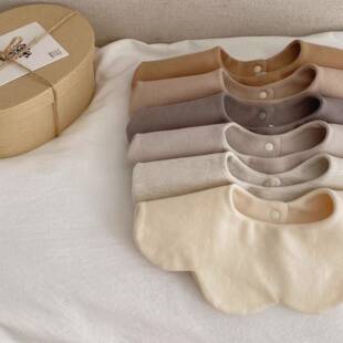 韩版婴儿口水巾宝宝纯棉A类花瓣围兜纯色加厚双面口水巾秋冬1-3岁