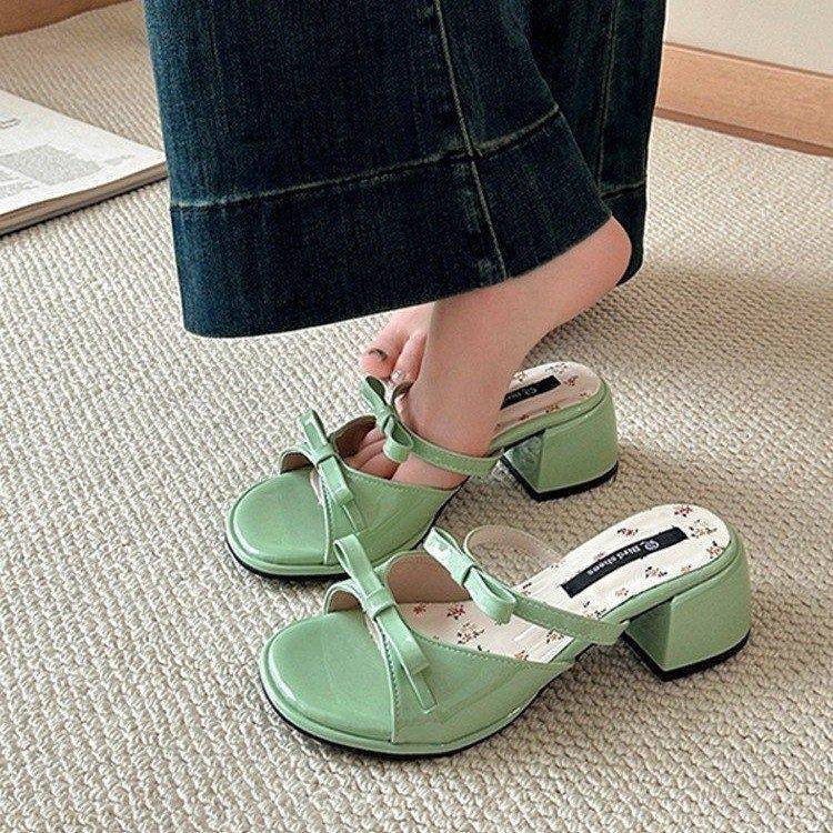 红色凉拖鞋女外穿2025夏款厚底凉鞋蝴蝶结高跟鞋粗跟绝美凉单鞋女
