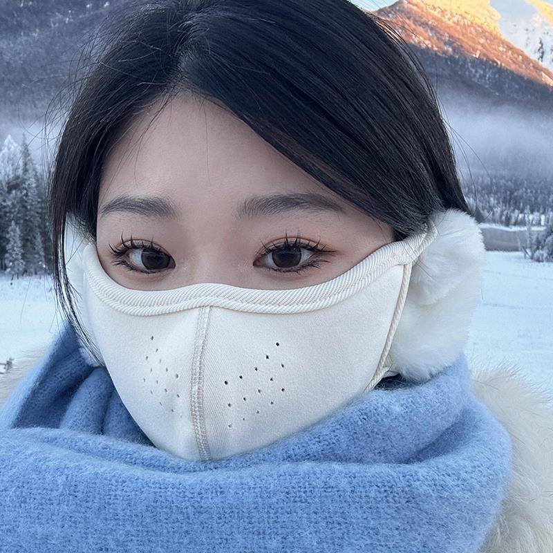 东北雪地保暖耳罩口罩一体女秋冬季滑雪防冻防风寒加绒护耳套面罩