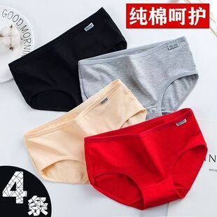 【4条装 可选色】女士内裤纯棉黑色红色低腰性感裤头短裤棉质面料