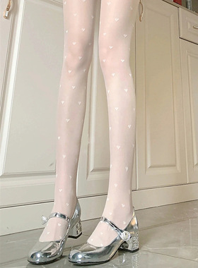 白色波点丝袜薄款防勾丝长筒袜女夏季纯欲日系可爱蝴蝶结夏天裤袜