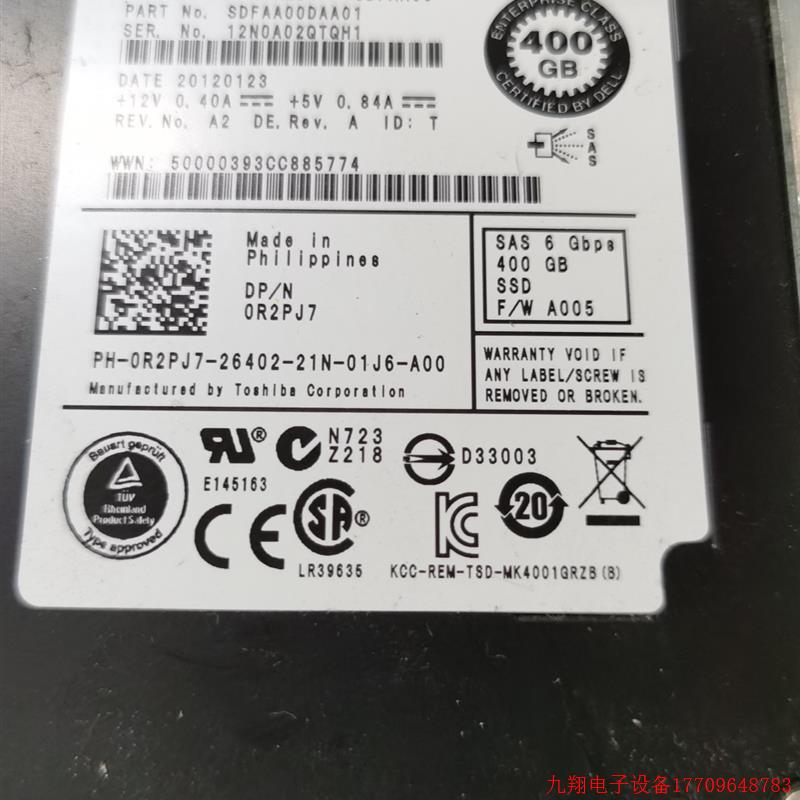 拍前询价:Dell/戴尔 400G SAS  0r2pj7东芝SLC SSD 2.5 MK4001GR