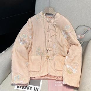 重工刺繡盤(pán)扣休閑真絲絲絨夾棉外套女2024秋冬季 新中式 高級(jí)感棉服