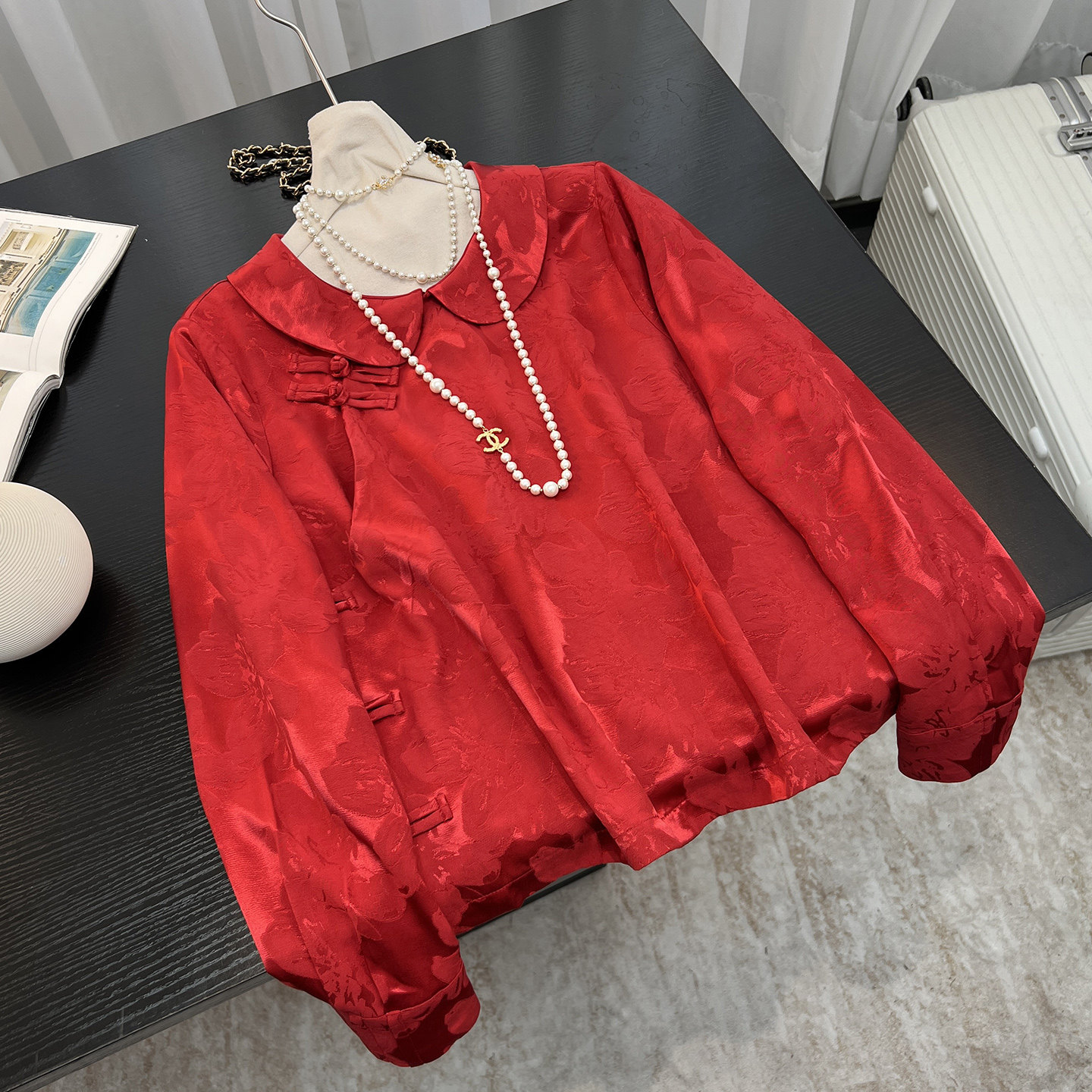 新中式风红色真丝衬衫女2026早春季复古提花气质上衣新年好运穿搭,女装/女士精品,衬衫,淘宝优惠券,粉丝福利购,淘宝优惠卷