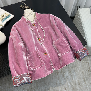 两面穿宽松显瘦百搭棉服上衣 2025冬季 新中式 真丝丝绒夹棉外套女装