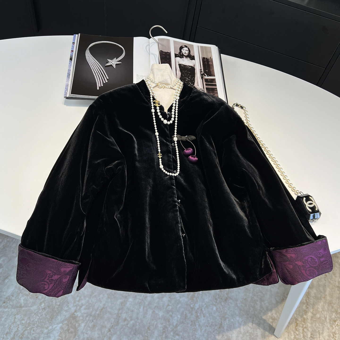 百搭黑色新中式国风提花宽松显瘦