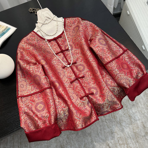 新中式红色盘扣双面短外套女