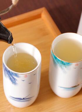 日式陶瓷茶杯水杯大号200ml白瓷手绘单杯子餐厅主人杯酒杯家用杯