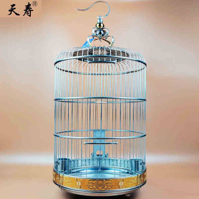 天寿不锈钢鸟笼百灵鸟笼子金属圆形大号加高大型豪华云雀鸟笼新款图片