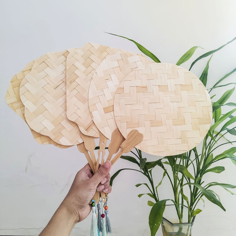 竹扇非遗竹编扇子DIY团扇子国风儿童亲子活动古风复古手绘漆扇