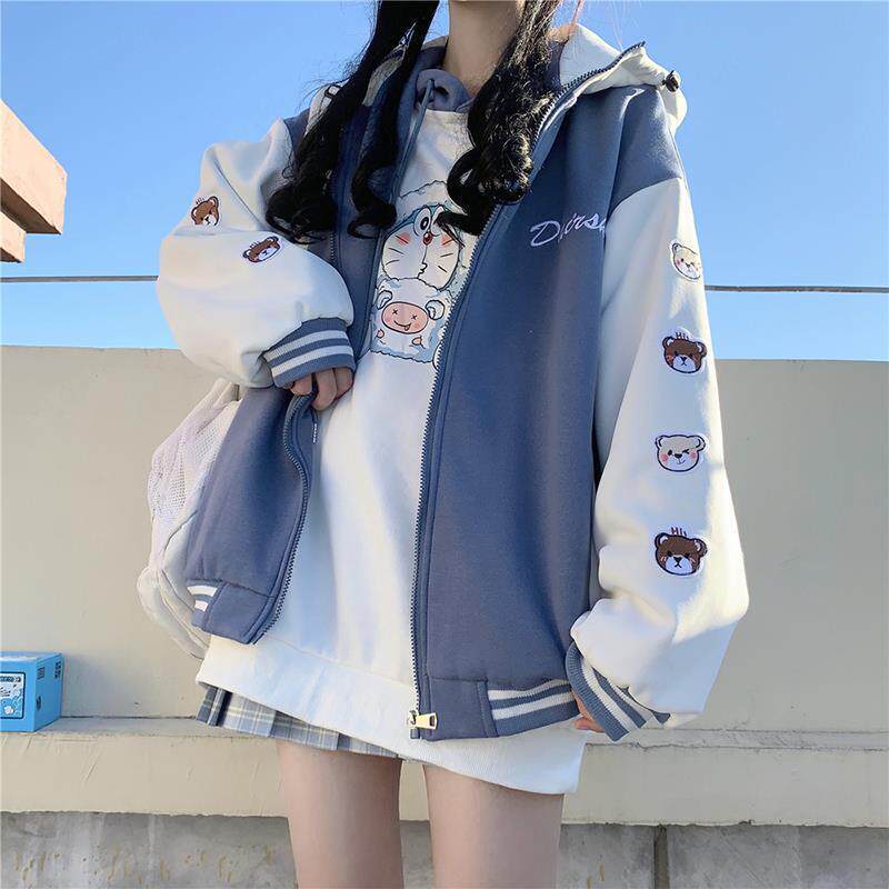 小熊新款少女生早春秋装外套服高中学生韩版百搭宽松运动棒球初中