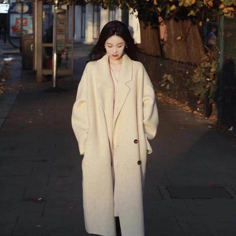 杏色双面毛秋冬呢子2025呢大衣新款韩版宽松中长款爆款女加厚外套