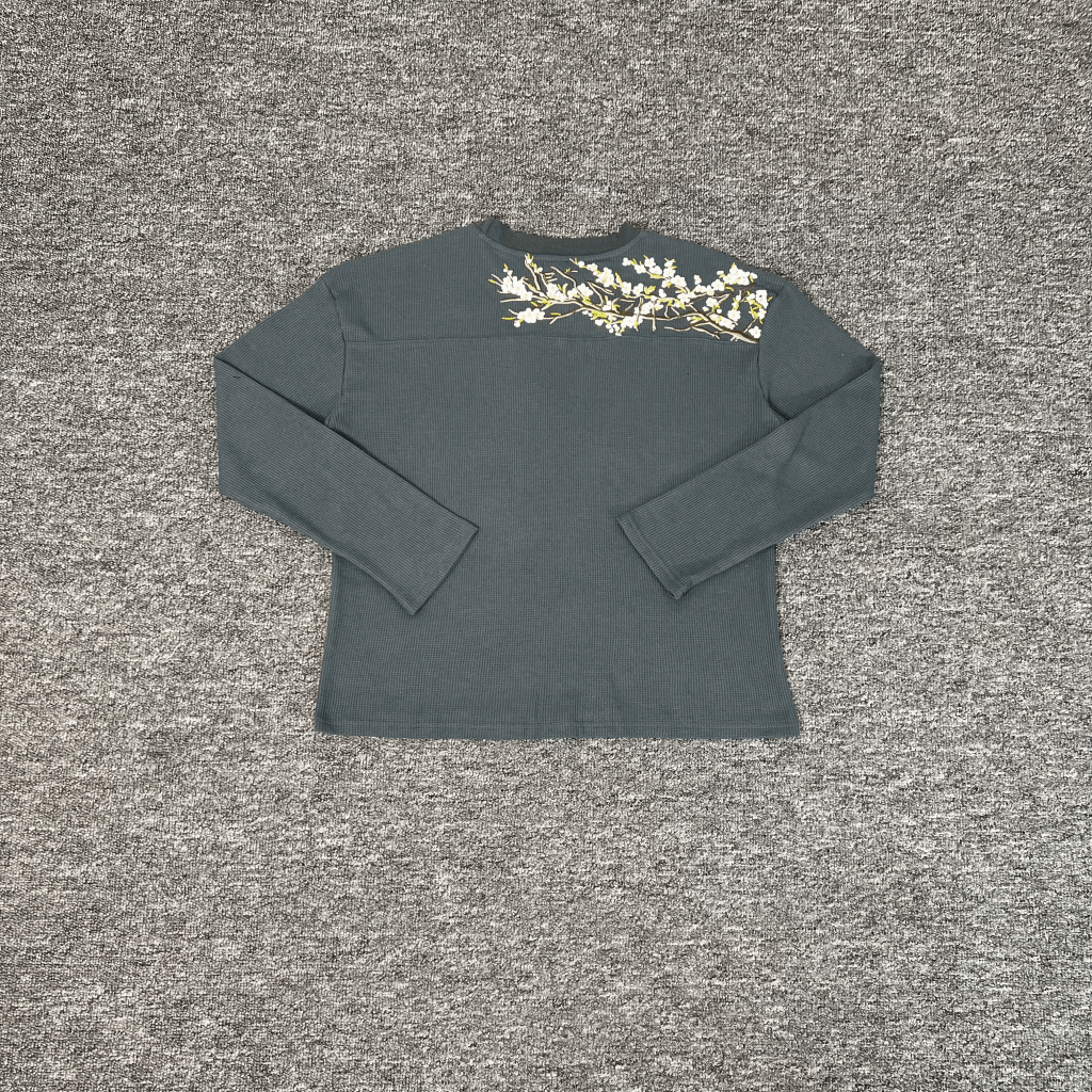 thumbnail for Derschutze Blossom Cherry Blossom Waffle Long Sleeve 2025 New Pullover Crew Neck Top Spring and Autumn Trend