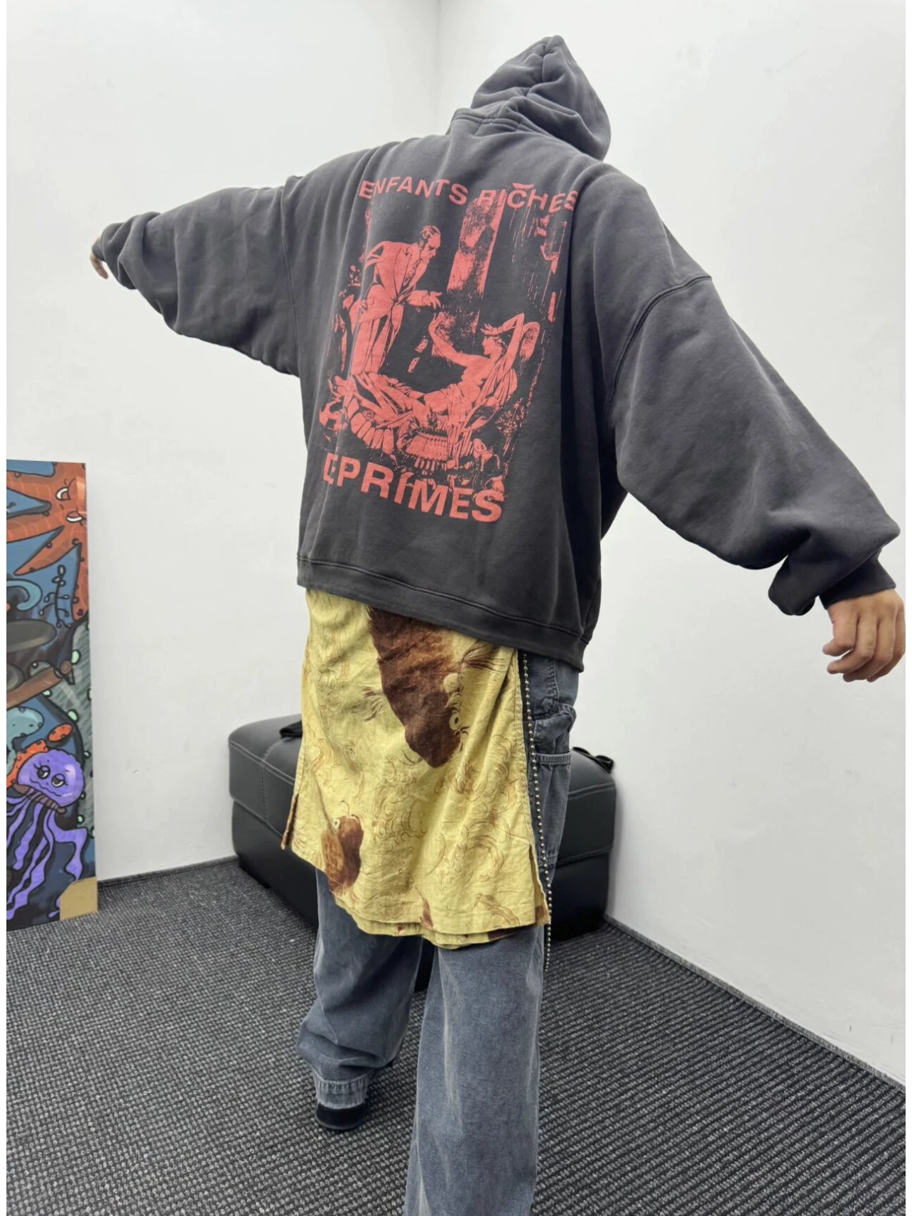Худи (ENFANTS RICCHES DEPRIMES) унисекс, толстый хлопок, принт, «вываренный» чёрный